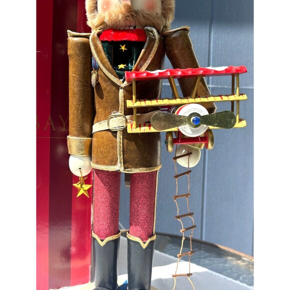 Vintage Bombay Company Aviator Nutcracker Pilot with Model Plane 18" 1990s w Box - Picture 3 of 16